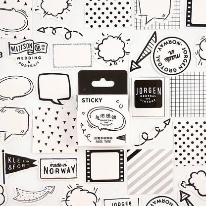 Set of 46 small decorative stickers with cartoon patterns for journal and scrapbook crafts