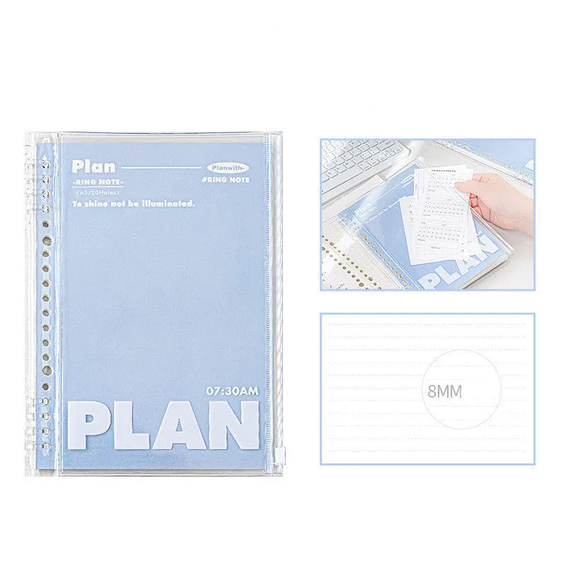 A5 PVC notebook storage organiser with clear front window in white or blue colour