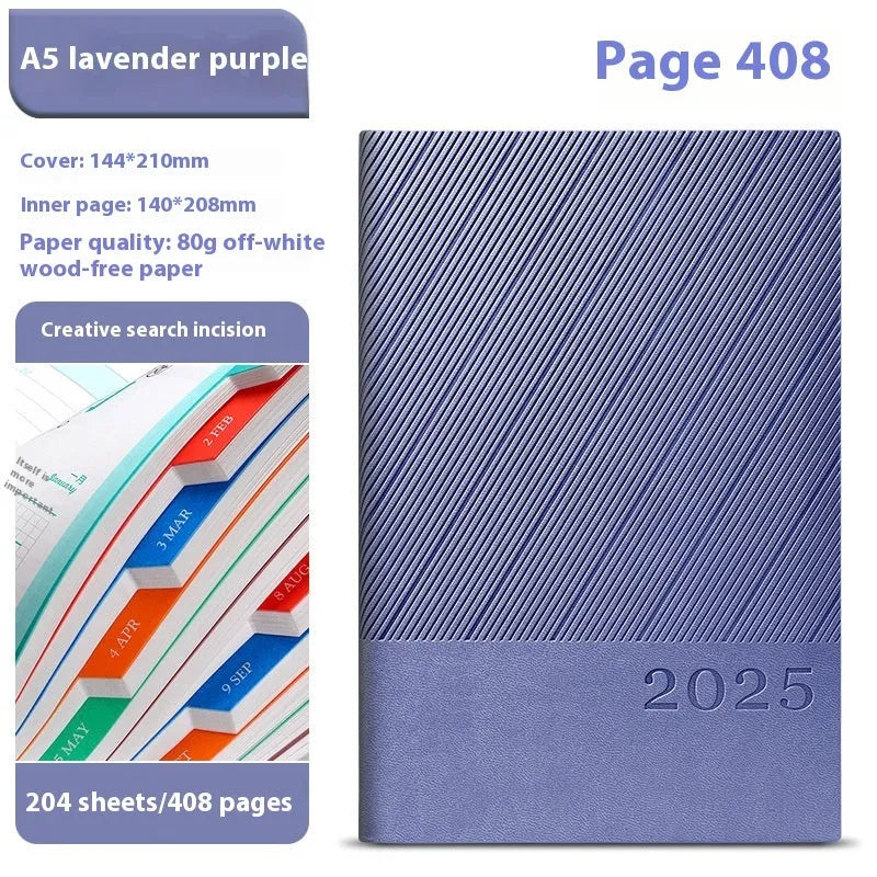 A5 striped PU leather notepad with 204 sheets of thickened paper in eight colour options