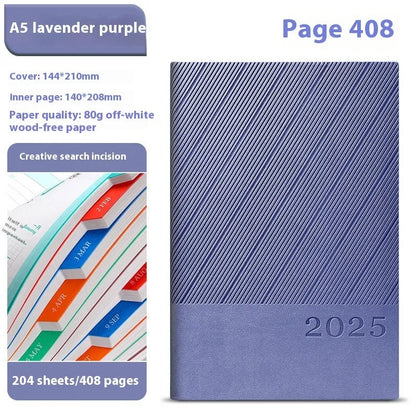 A5 striped PU leather notepad with 204 sheets of thickened paper in eight colour options