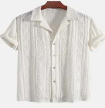 Men's loose multi-colour beachwear cardigan with short sleeves in black, green, or white solid colours