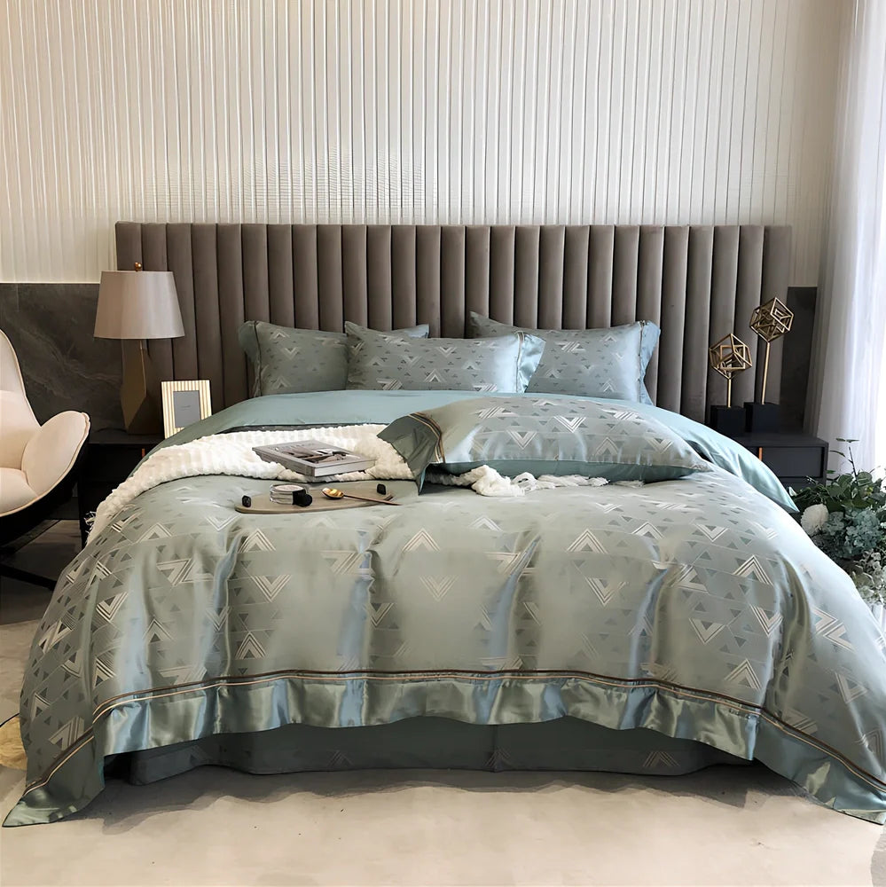 Pure cotton duvet cover set with geometric pattern in reactive dye colours for 1.8m bed