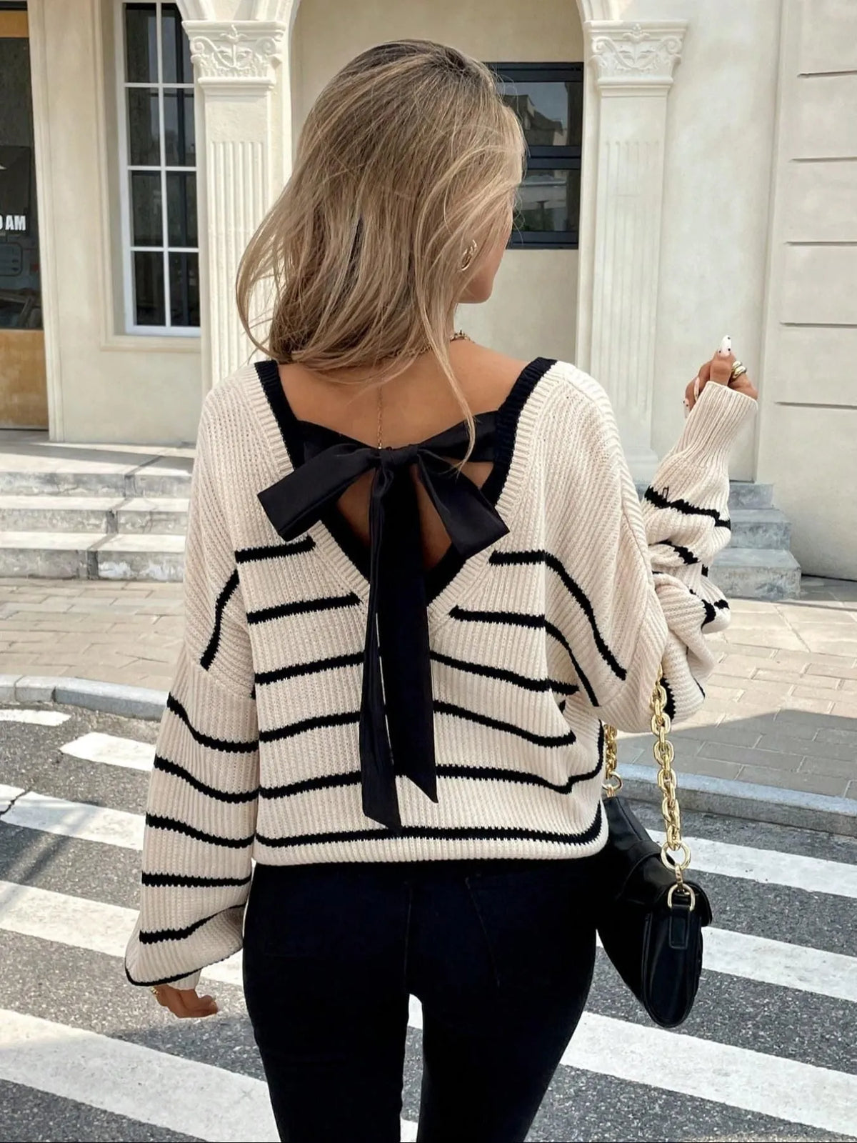 Women's loose striped pullover top in apricot CR89031, contrast colour, sizes S to XXL
