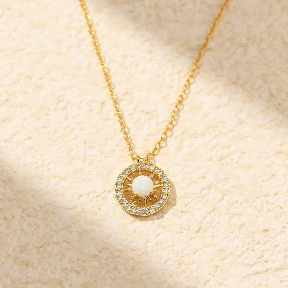 Silver Opal Celtic Moon and Sun Necklace with diamond treatment on 925 silver chain