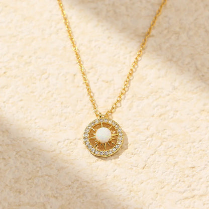 Silver Opal Celtic Moon and Sun Necklace with diamond treatment on 925 silver chain