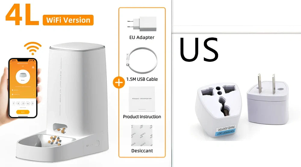 ROJECO white automatic pet feeder with stainless steel bowl and digital control panel