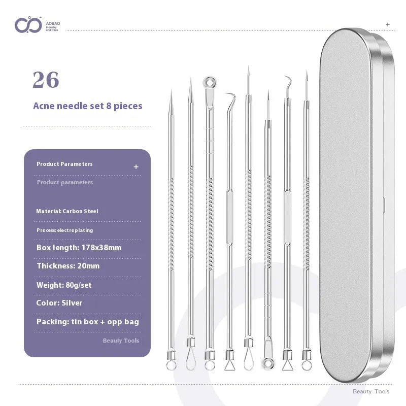 4-piece silver metal acne needle set for blackhead extraction with ultra fine pointed tips