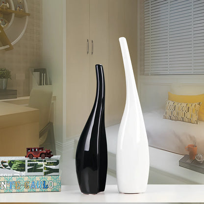 Nordic ceramic vase with inlay surface and gold plating in curved bottle shape measuring 25-35cm tall