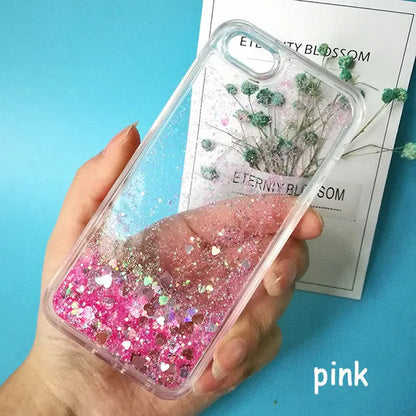 Quicksand squeezing toy iPhone case in TPU with cartoon animal design, shown in pink, cyan and purple shells
