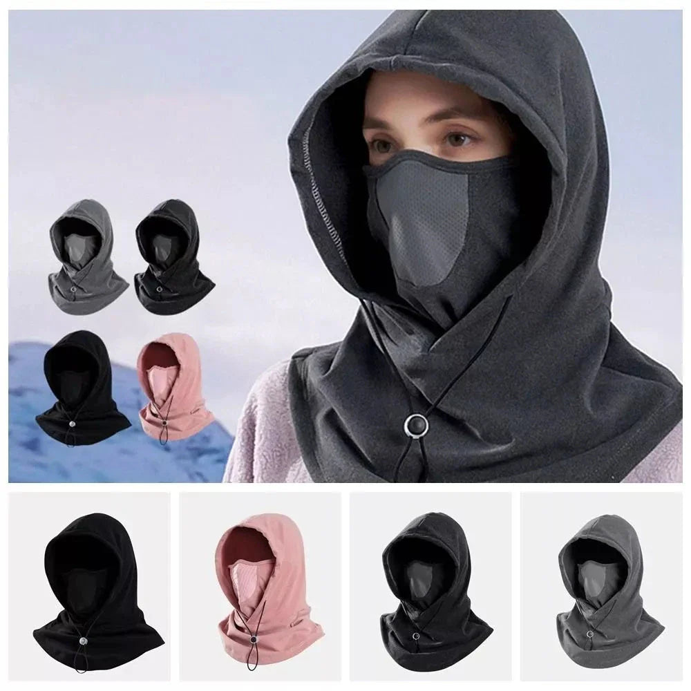 Premium fleece face mask and neck warmer with 360-degree coverage, adjustable drawstring, and versatile design for winter outdoor activities