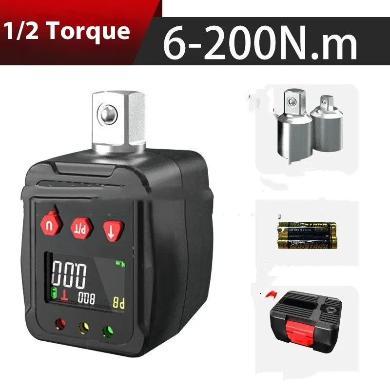 Digital torque meter with display screen and 1/2 inch square drive, metal body