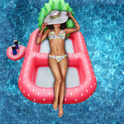 Yellow pineapple-shaped inflatable pool float with drink holder and ergonomic headrest design