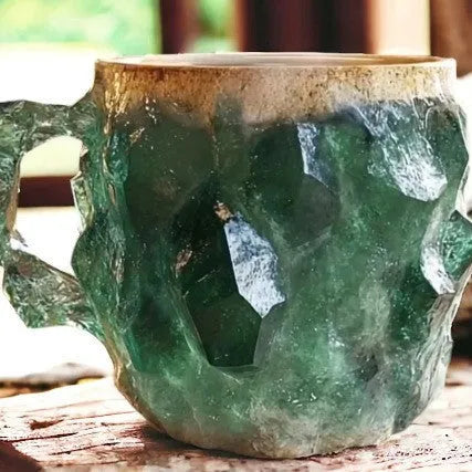 400ml resin mineral crystal coffee mug with handle in assorted colours including purple, blue, and pink.