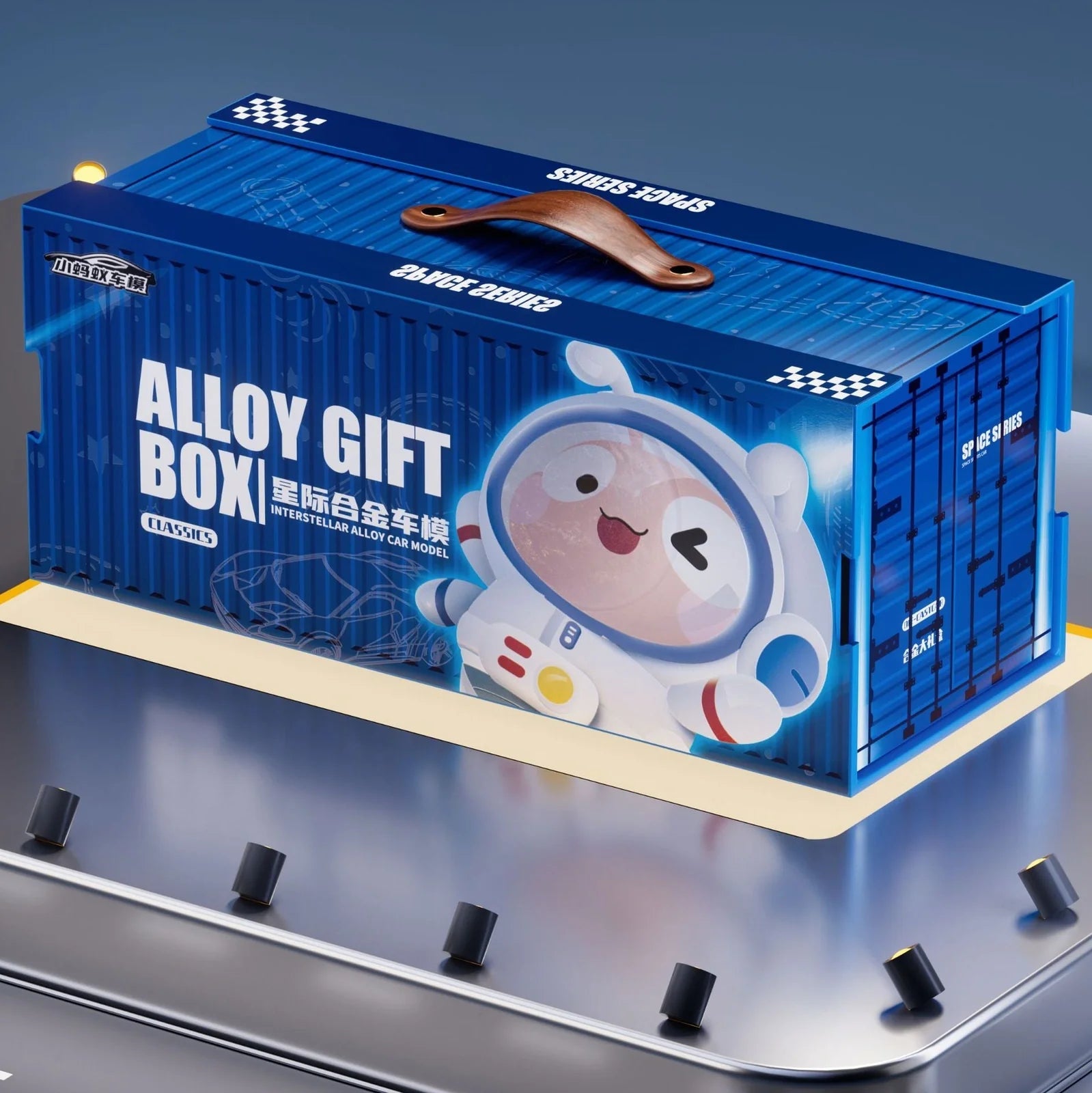 Alloy car toy set with 20 die-cast vehicles, 5 barricades and 18 puzzle pieces in container gift box