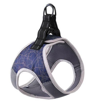 Polyester dog harness with adjustable chest strap in black colour showing buckle fastening system