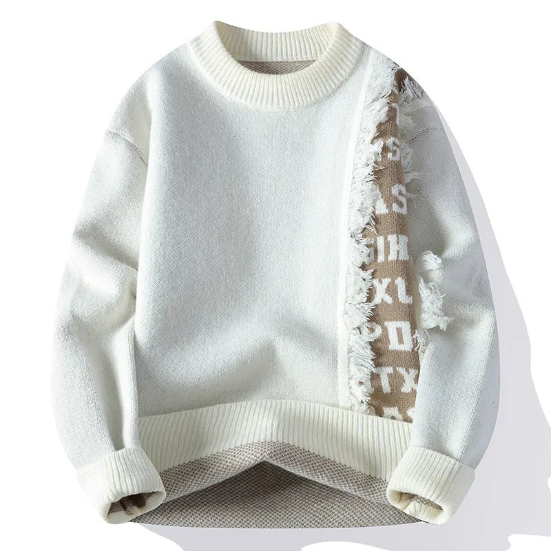 Men's loose fit knitted pullover jumper in a rabbit fur blend fabric, shown in a choice of colours.