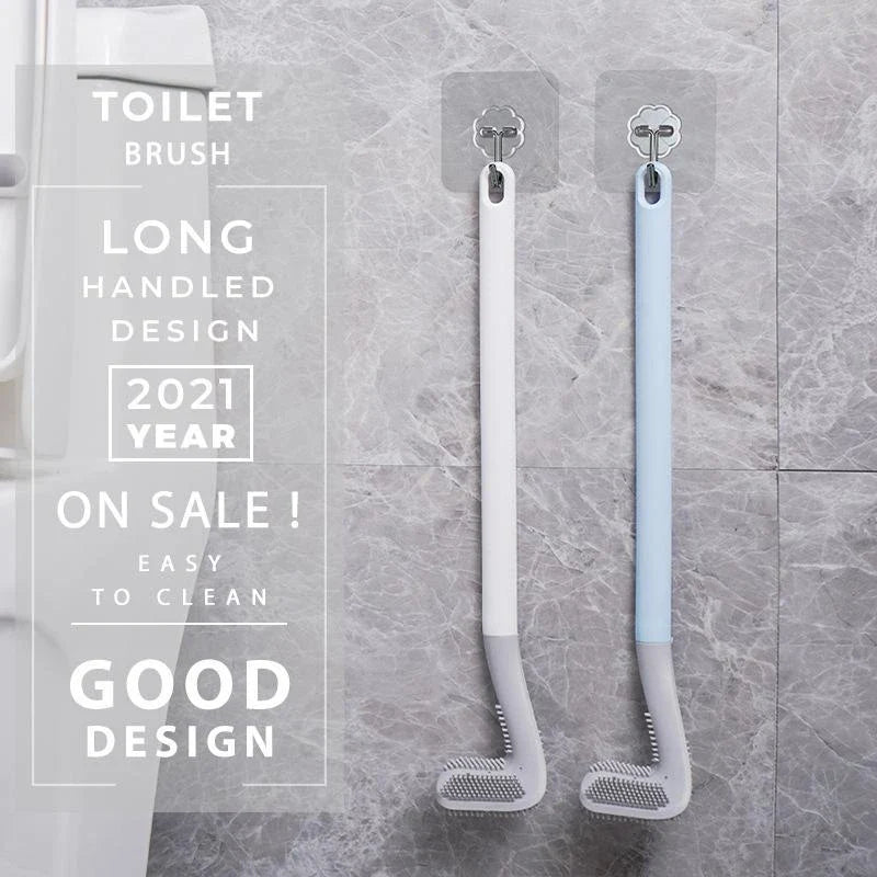 Wall-mounted toilet brush with flexible silicone bristles for easy, effective bathroom cleaning
