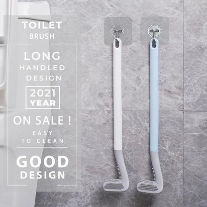 Wall-mounted toilet brush with flexible silicone bristles for easy, effective bathroom cleaning