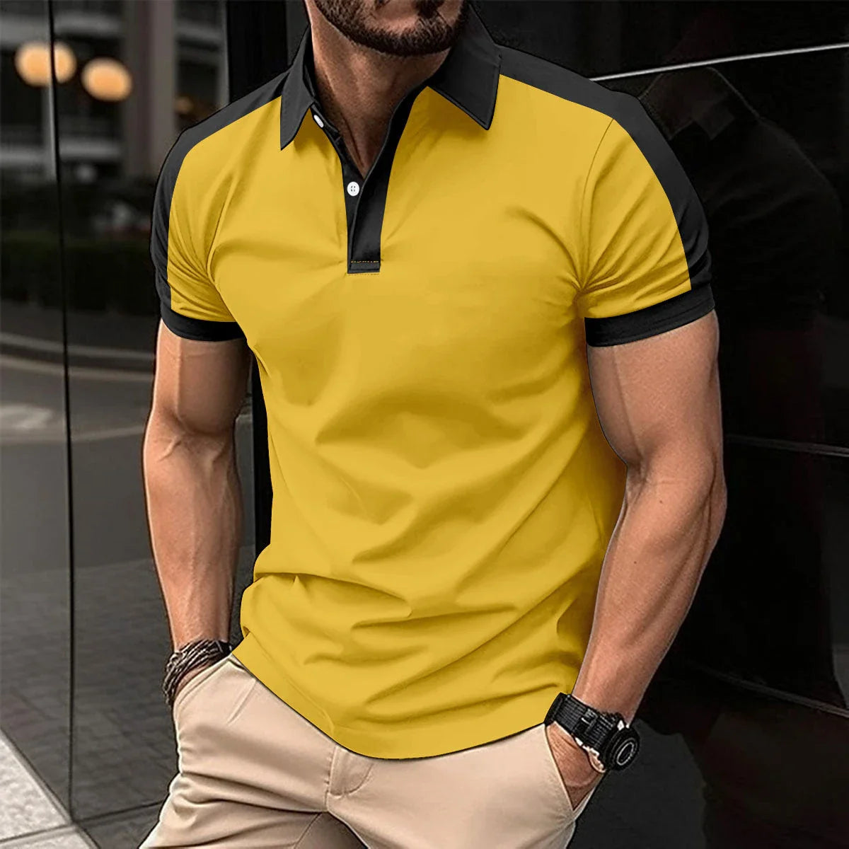 Men's short-sleeve casual polo shirts in a variety of vibrant colors and sizes