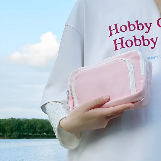 Double layer pencil case in solid colour with gift handle, dimensions 215mm by 135mm