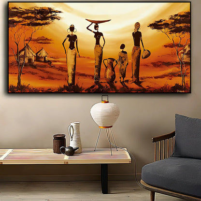 Abstract African woman canvas wall art poster, waterproof canvas in 60x120cm size, frameless print with rich colours for home decor