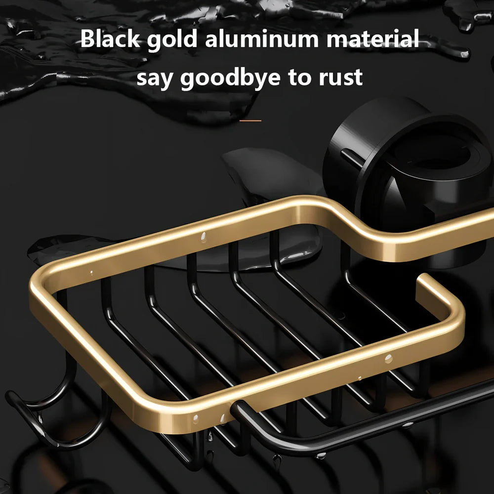 Silver aluminium kitchen storage rack with two tiers and towel rail for utensil organisation