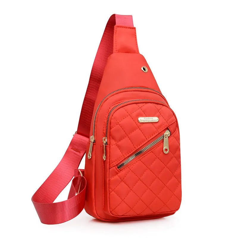 Oxford cloth crossbody sports chest bag showing plaid pattern and colour options