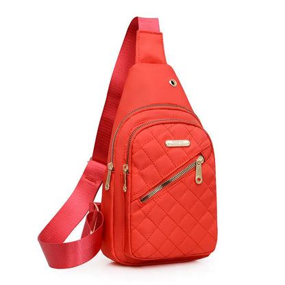 Oxford cloth crossbody sports chest bag showing plaid pattern and colour options