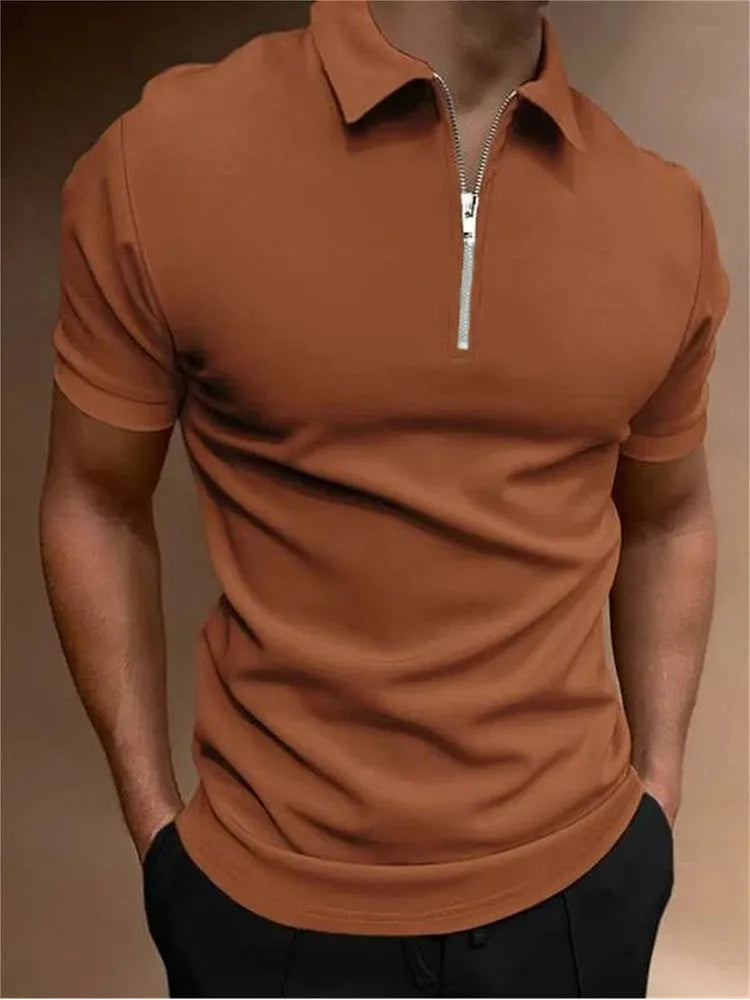 Men's loose fit short sleeve polo shirt in solid colour options