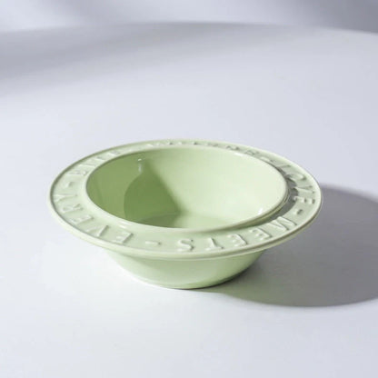 Ceramic cat bowl with iron anti-tip frame in blue colour with silicone pad