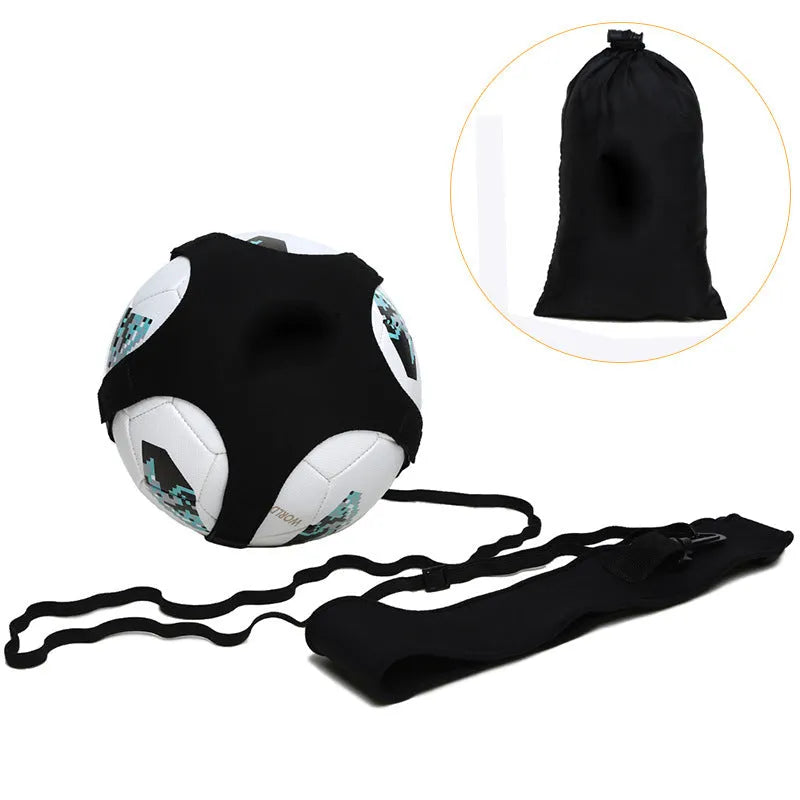 Black static football juggling belt with 2m length made from diving suit fabric on grass