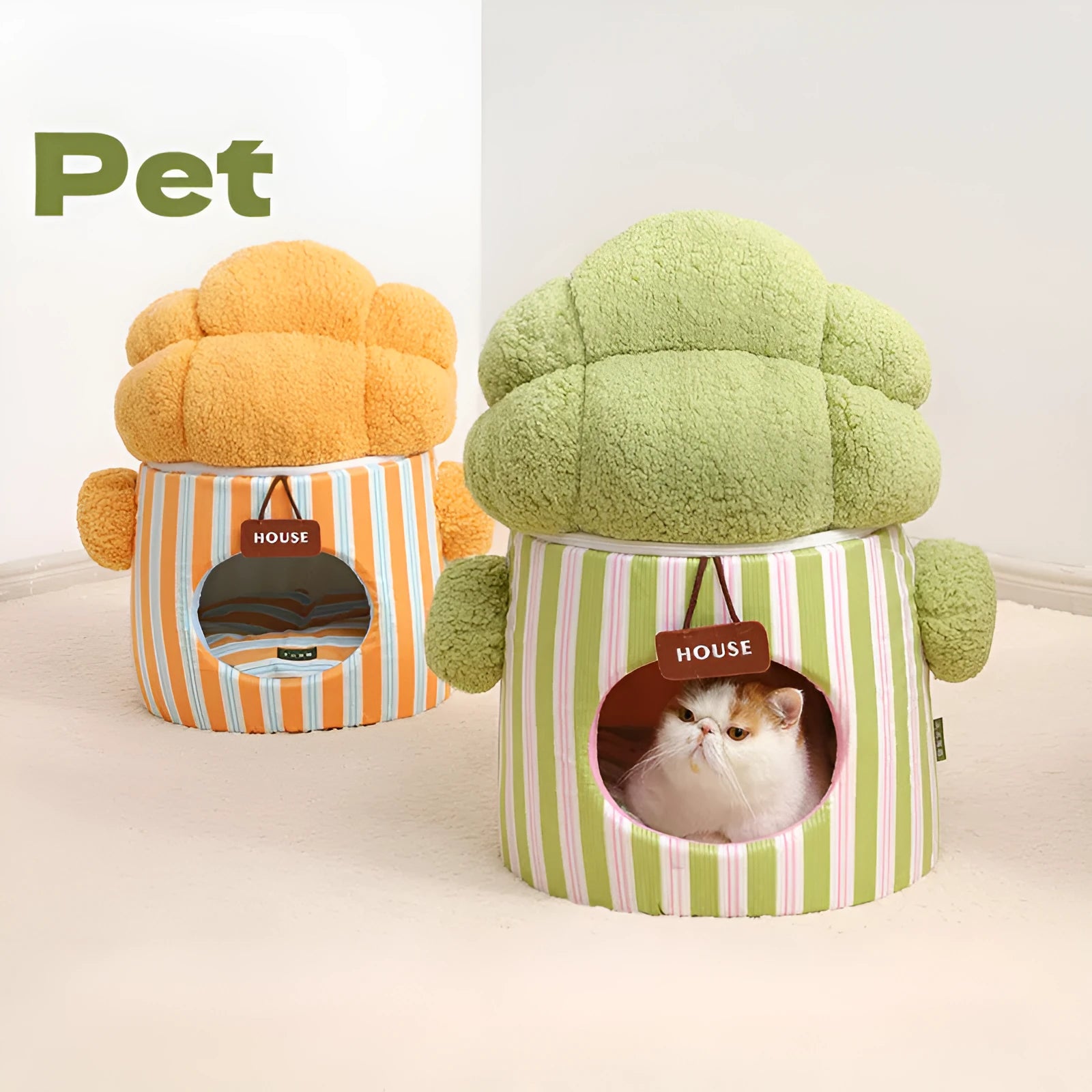 Cauliflower tree hole nest enclosed pet house for small dogs and cats in green colour