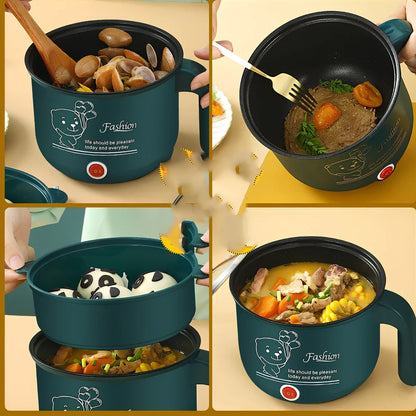Emerald green multifunctional electric cooker with stainless steel pot and adjustable power controls