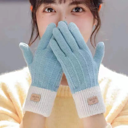 Warm embroidered winter mittens in various colors, including blue, khaki, black, coffee, pink, brown, gray, dark khaki, and orange