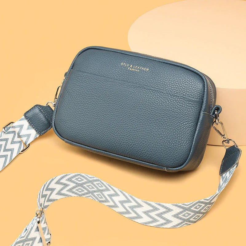 Fashionable crossbody bag with stylish rhombus embroidered shoulder strap in various color options