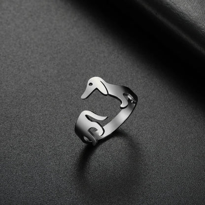 Adjustable Titanium Steel Sausage Dog Ring, a unique fashion accessory with a playful dog-inspired design made of premium materials