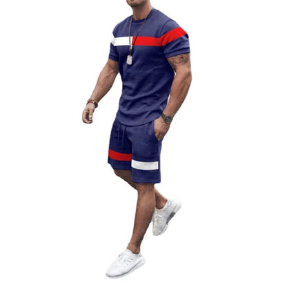 Men's Athletic Leisure Patchwork Short Sleeve Fitness Suit in various colors
