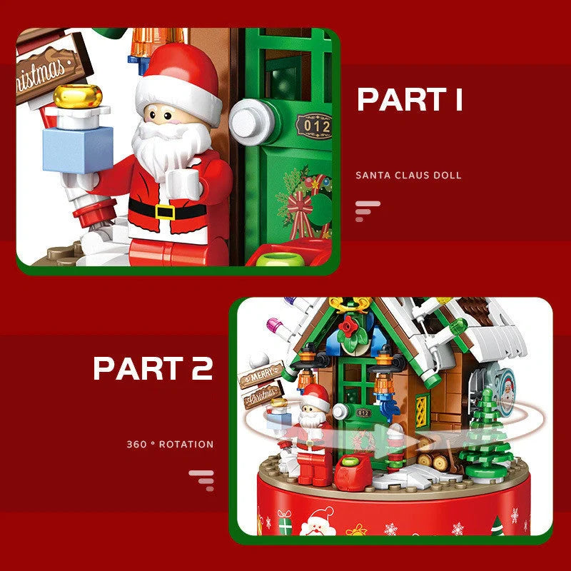 DIY LED shining music box Christmas tree ornaments for kids with over 502 building blocks