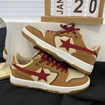 Brown women's platform sneakers with sequin trim and lace-up front