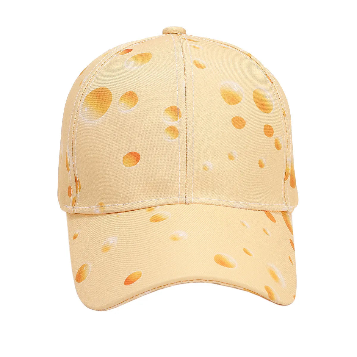 Cheese pattern personalised peaked cap with dome crown and adjustable strap