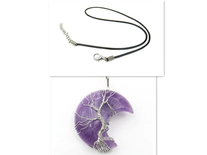 Handmade Moon Natural Crystal Stone Tree of Life Pendant Necklace in various colors