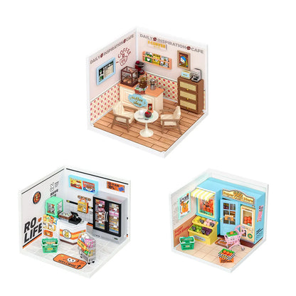 Robotime Rolife DIY Miniature House Cafe Building Set with detailed furniture and ambient light