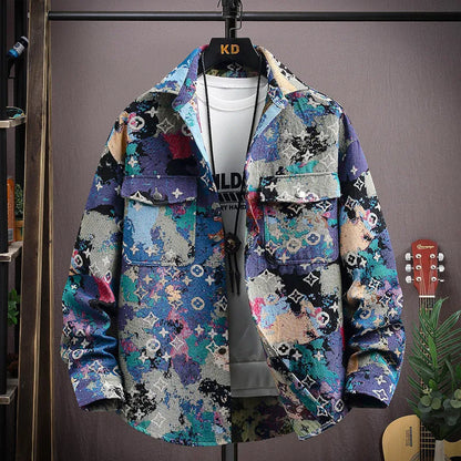 Personality casual lapel shirt coat with straight hem and long sleeves in colour 526 Black, size M to 4XL for weights 40-92.5 kg
