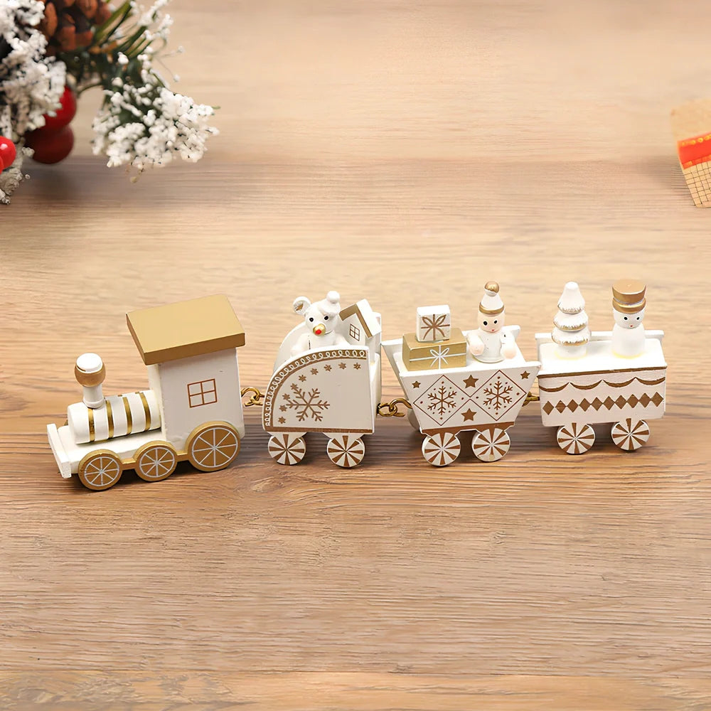 Christmas wooden train window decoration with manual craftsmanship and cartoon styling