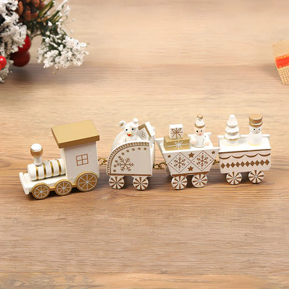 Christmas wooden train window decoration with manual craftsmanship and cartoon styling
