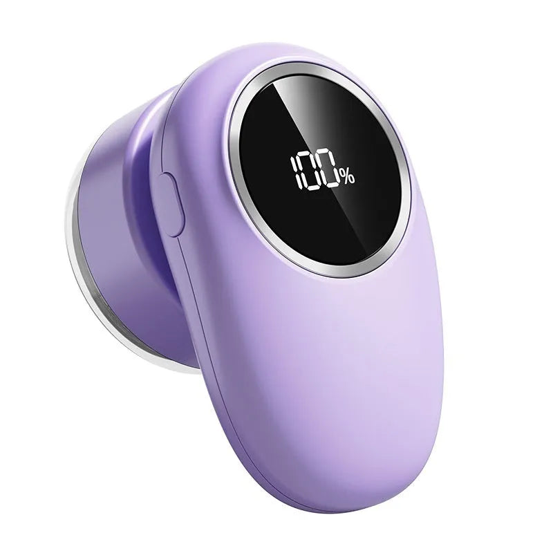 Fur ball trimmer with digital display in beige or purple colours with configurable cutter heads