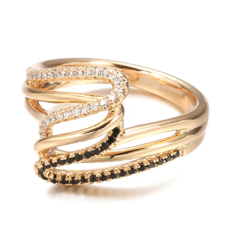 Women's copper ring with micro-inlaid zircon stones and electroplated finish in WK2230 colour
