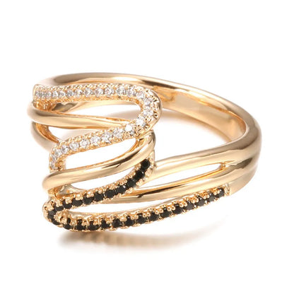 Women's copper ring with micro-inlaid zircon stones and electroplated finish in WK2230 colour