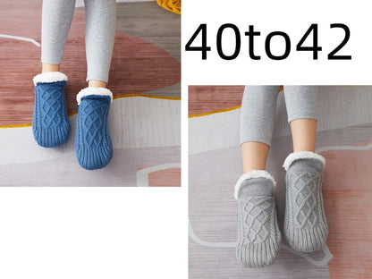 Winter woolen socks with V-opening design and anti-slip dots on soles in navy blue colour