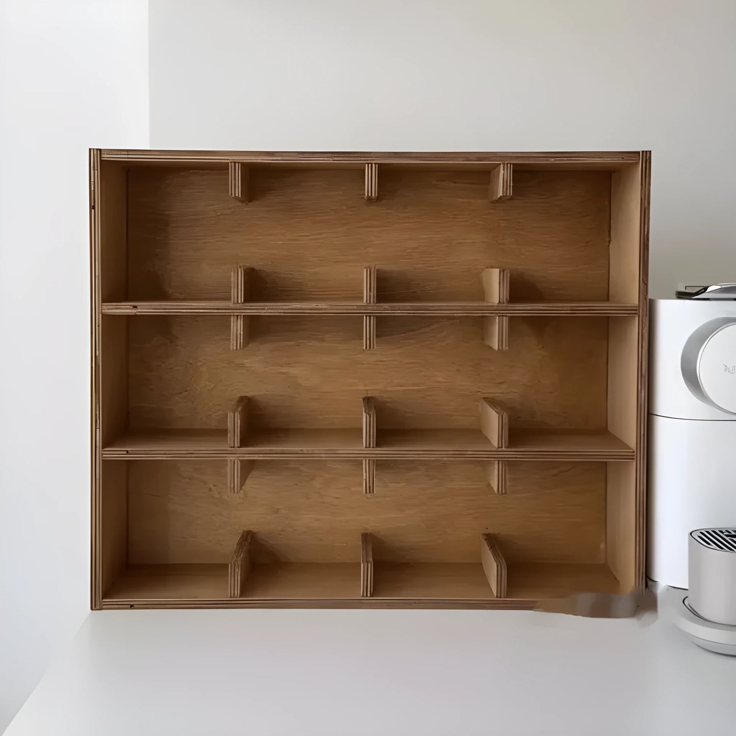 Solid birch wood square multi-layer grid storage rack with natural meridian colour grain